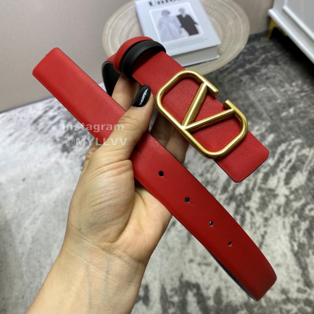 Valentino New Calf Leather Pure Copper Buckle Belt Red