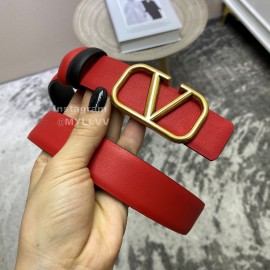 Valentino New Calf Leather Pure Copper Buckle Belt Red