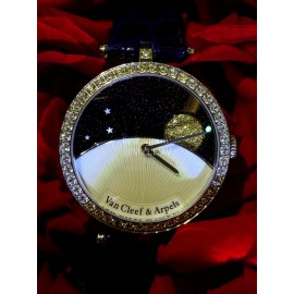 Van Cleef Arpels Leather Strap Diamond Watch