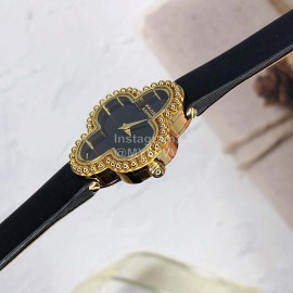 Van Cleef Arpels 30mm Dial Black Leather Strap Quartz Watch