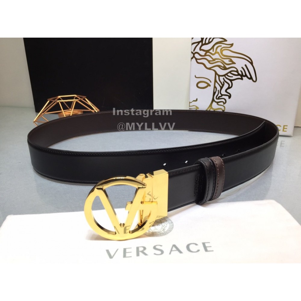 Versace Calf Leather Gold V-Shaped Buckle 40mm Belt