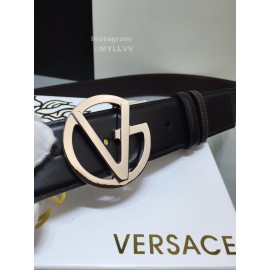 Versace Calf Leather Silver V-Shaped Buckle 40mm Belt