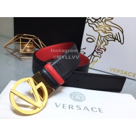 Versace Calf Leather Gold V-Shaped Buckle 40mm Belt Red