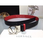 Versace Calf Leather Silver V-Shaped Buckle 40mm Belt Red