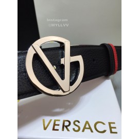 Versace Calf Leather Silver V-Shaped Buckle 40mm Belt Red