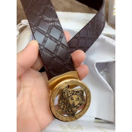 Versace Plaid Calf Leather Gold Automatic Buckle 35mm Belt For Men