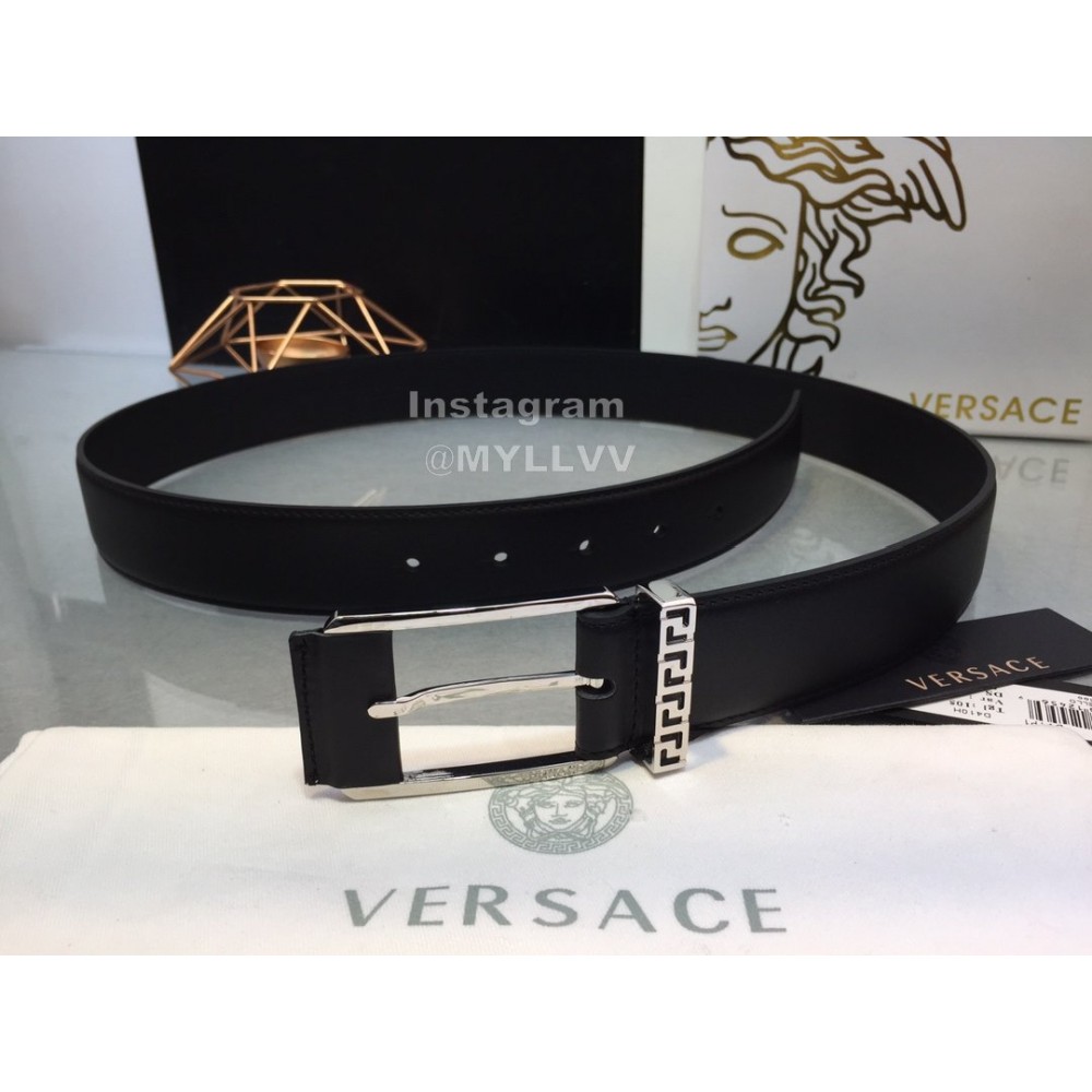 Versace Soft Calf Leather Silver Pin Buckle 35mm Belt 