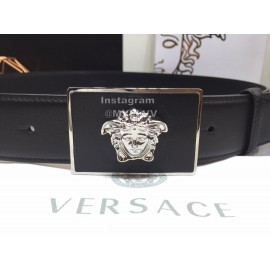 Versace Fashion Calf Leather Medusa Square Silver Buckle 40mm Belt 