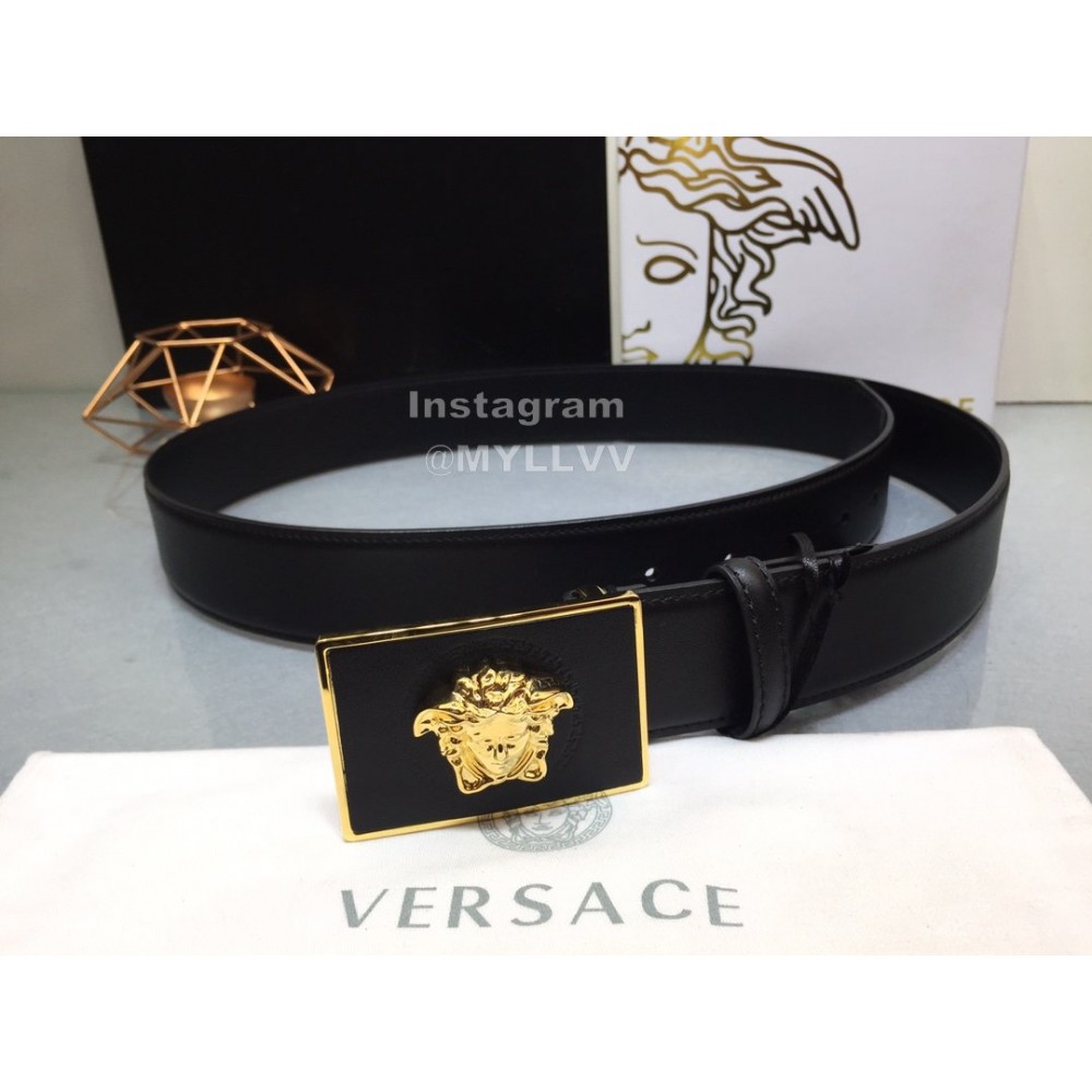 Versace Fashion Calf Leather Medusa Square Gold Buckle 40mm Belt 