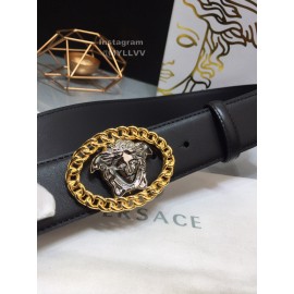 Versace Fashion Calf Leather Silver Medusa Ellipse Buckle 40mm Belt 