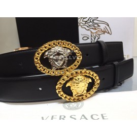 Versace Fashion Calf Leather Silver Medusa Ellipse Buckle 40mm Belt 