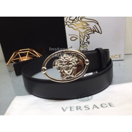Versace New Calf Leather Silver Medusa Ellipse Buckle 40mm Belt 