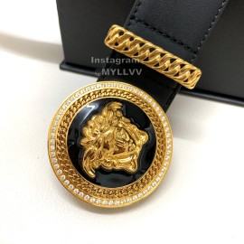 Versace Black Calf Leather Medusa Round Gold Buckle 40mm Belt 