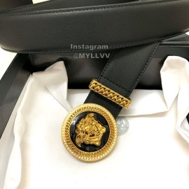 Versace Black Calf Leather Medusa Round Gold Buckle 40mm Belt 