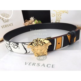 Versace Soft Baroque Printed Calf Leather Gold Medusa Buckle 40mm Belt