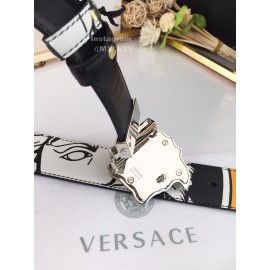 Versace Soft Baroque Printed Calf Leather Silver Medusa Buckle 40mm Belt