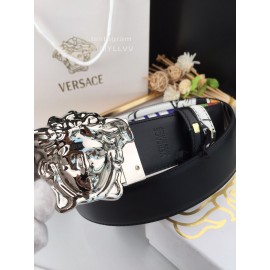 Versace Soft Baroque Printed Calf Leather Silver Medusa Buckle 40mm Belt