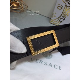 Versace Black Calf Leather Gold Square Buckle 35mm Belt 