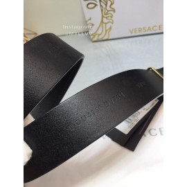 Versace Black Calf Leather Gold Square Buckle 35mm Belt 