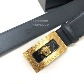 Versace Black Calf Leather Gold Square Buckle 40mm Belt 