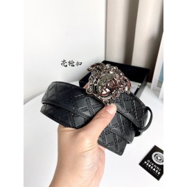 Versace Plaid Calf Leather Electroplated Gun Color Medusa Buckle 38mm Belt