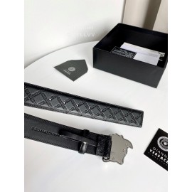 Versace Plaid Calf Leather Electroplated Silver Medusa Buckle 38mm Belt