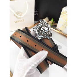 Versace Brown Calf Leather Silver Medusa Buckle 40mm Belt