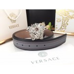 Versace Gray Calf Leather Silver Medusa Buckle 40mm Belt