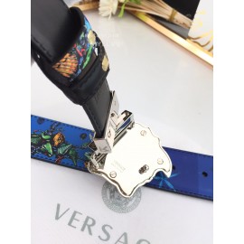 Versace Fashion Printed Calf Leather Silver Medusa Buckle 40mm Belt Blue