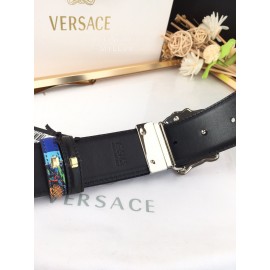 Versace Fashion Printed Calf Leather Silver Medusa Buckle 40mm Belt Blue