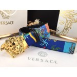 Versace Fashion Printed Calf Leather Gold Medusa Buckle 40mm Belt Blue