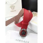 Versace New Calf Leather Round Medusa Buckle 40mm Belt Red