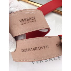 Versace New Calf Leather Round Medusa Buckle 40mm Belt Red
