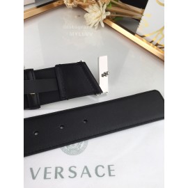 Versace New Black Calf Leather Silver V Buckle 40mm Belt 