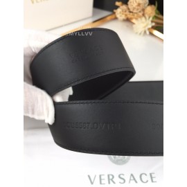 Versace New Black Calf Leather Silver V Buckle 40mm Belt 