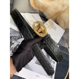 Versace Embossed Calf Leather Automatic Steel Gold Buckle 35mm Belt For Men
