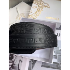 Versace Embossed Calf Leather Automatic Steel Silver Buckle 35mm Belt For Men