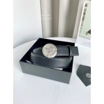 Versace Calf Leather Round Electroplated Silver Medusa Buckle 38mm Belt