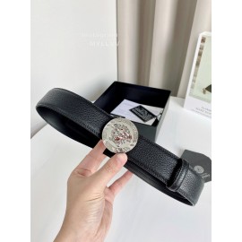 Versace Calf Leather Round Electroplated Silver Medusa Buckle 38mm Belt