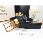 Versace Black Calf Leather Gold Pin Buckle 35mm Belt