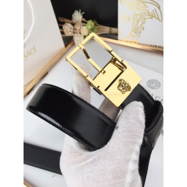 Versace Black Calf Leather Gold Pin Buckle 35mm Belt