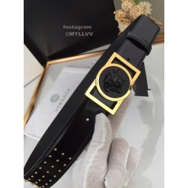Versace Black Calf Leather Gold Square Buckle 40mm Belt