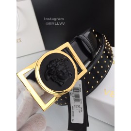 Versace Black Calf Leather Gold Square Buckle 40mm Belt