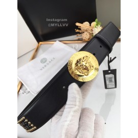 Versace Black Calf Leather Gold Round Buckle 40mm Belt