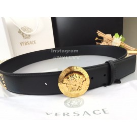 Versace Black Calf Leather Gold Round Buckle 40mm Belt