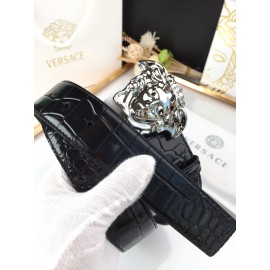 Versace New Black Calf Leather Silver Medusa Buckle 40mm Belt