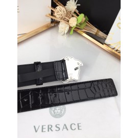 Versace New Black Calf Leather Silver Medusa Buckle 40mm Belt