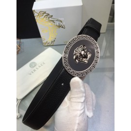 Versace Fashion Black Cowhide Silver Oval Buckle 35mm Belt