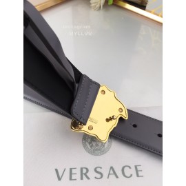 Versace New Gray Calf Leather Gold Medusa Buckle 40mm Belt