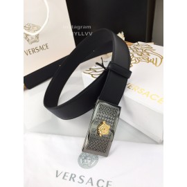 Versace Black Calf Leather Gold Medusa Square Steel Buckle 35mm Belt